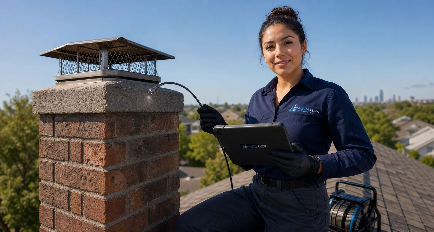 Alpha Flow chimney inspector documenting rooftop conditions