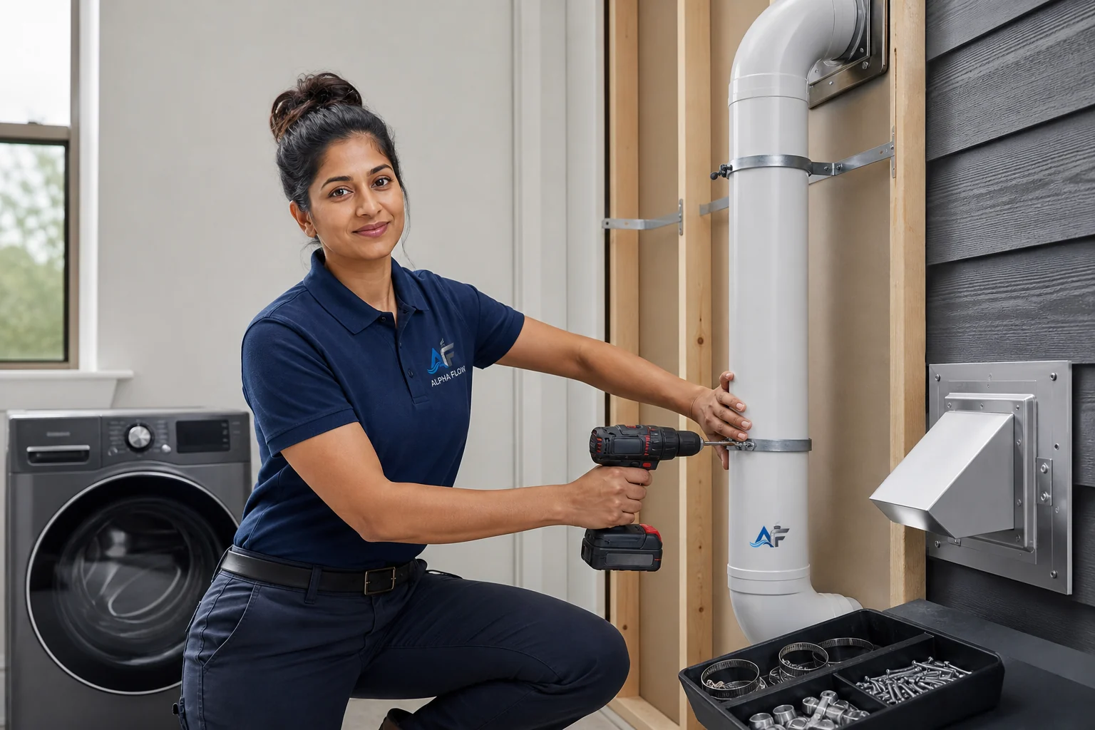 Alpha Flow technician providing dryer vent installation service in Murphy, Texas